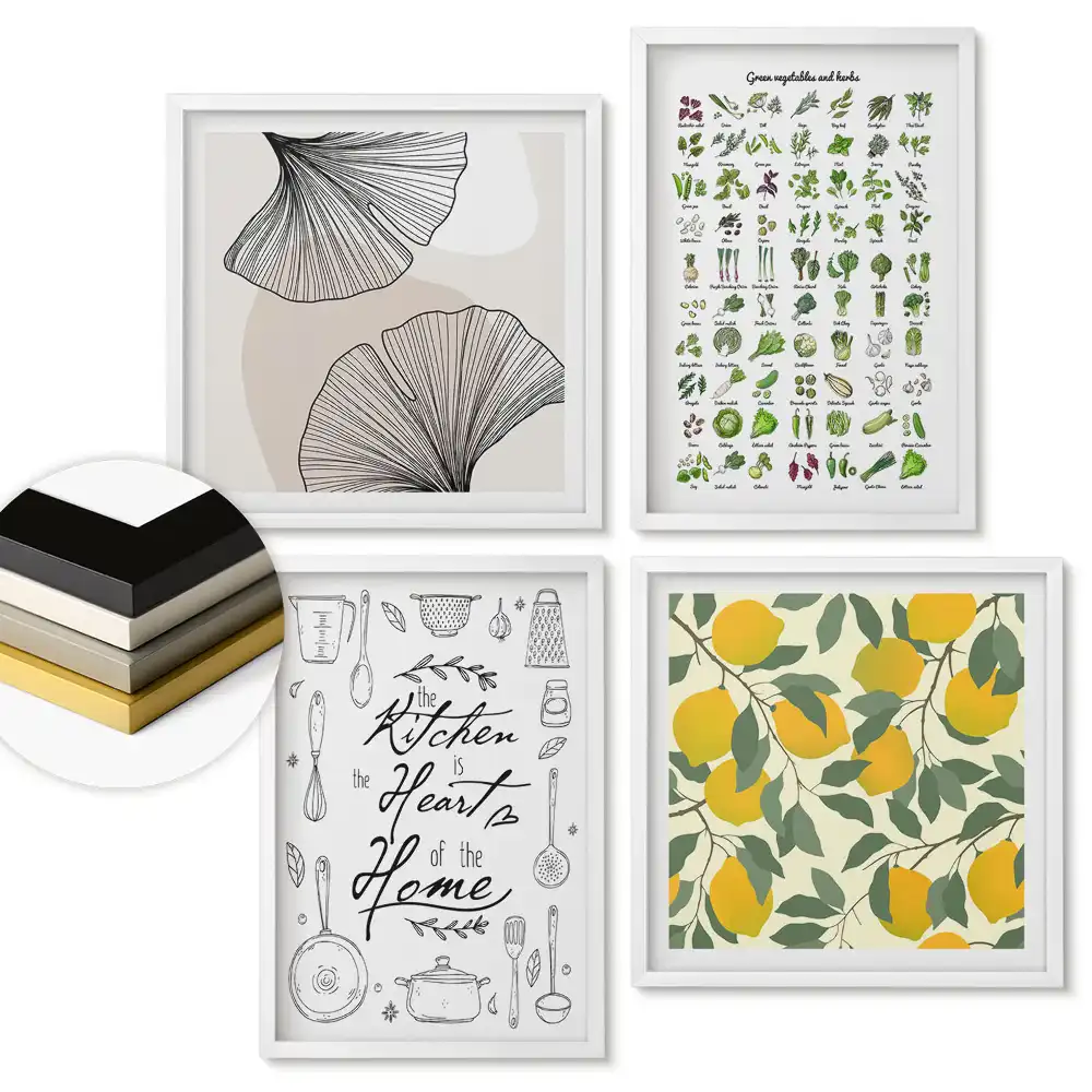 Set de 4 tablouri înrămate cu tematică culinară în stil modern