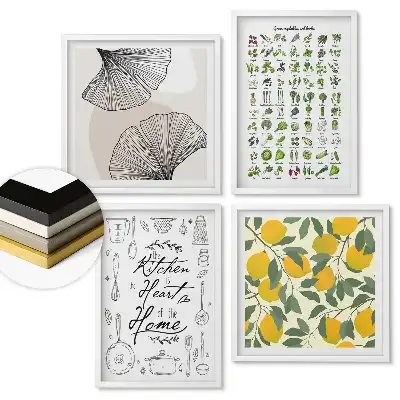 Set 4 tablouri înrămate Inspirații de bucătărie într-un stil modern