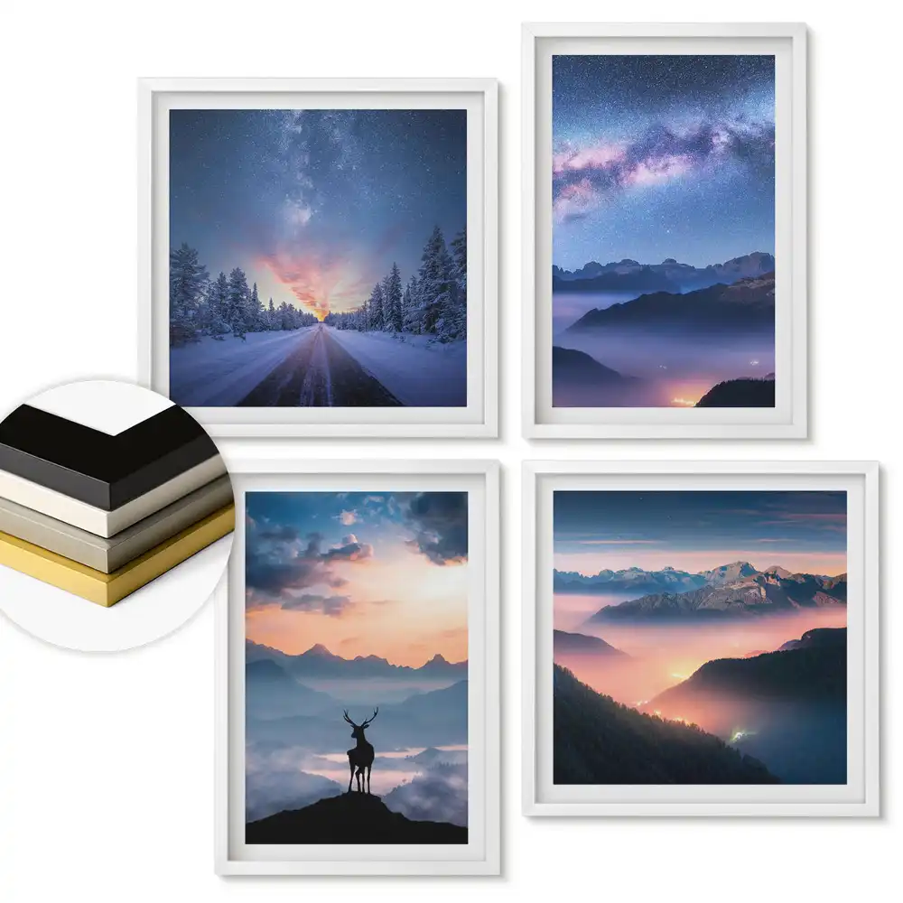 Set de 4 tablouri înrămate cu peisaje naturale în diferite anotimpuri