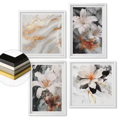 Set tablouri înrămate Compoziții florale pe fundal de marmură