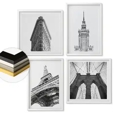 Set 4 tablouri înrămate Icoane arhitecturale în alb și negru