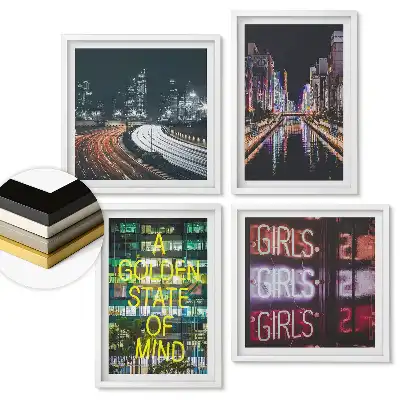 Set 4 tablouri înrămate Oraș noaptea și lumini neon
