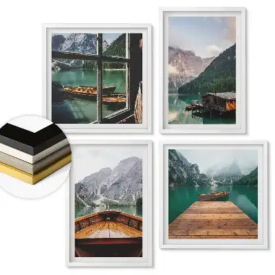 Set de tablouri înrămate cu lacuri liniștite și peisaje montane
