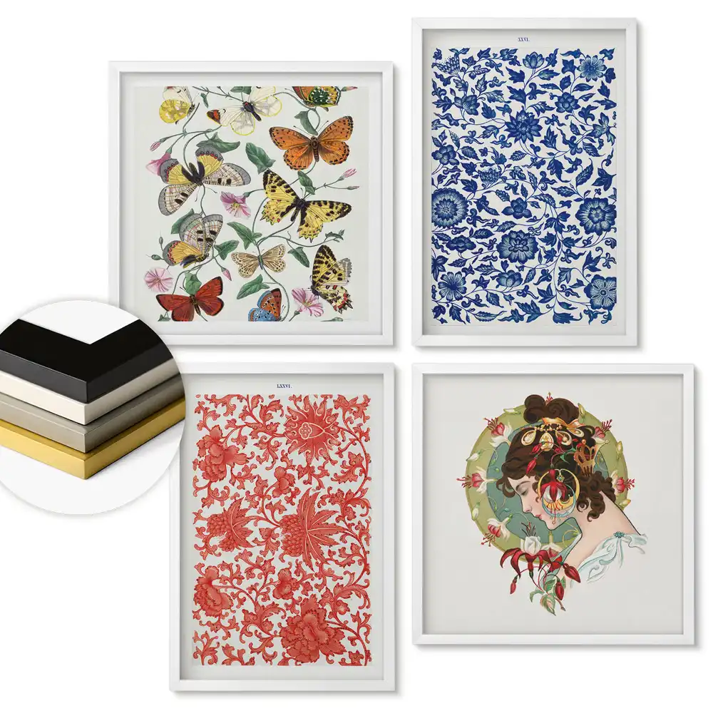 Set de 4 tablouri înrămate cu motive artistice colorate