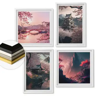 Set tablouri înrămate Peisaje din Japonia în strălucirea primăverii