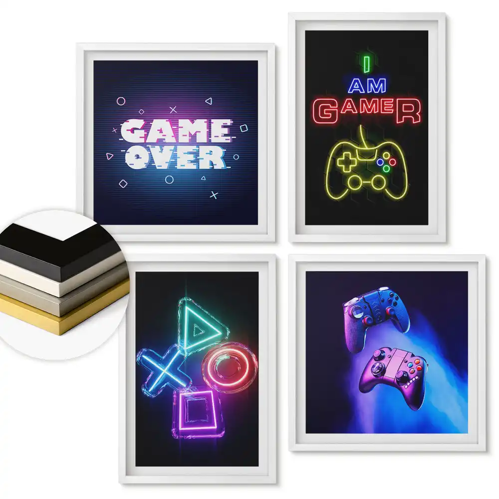 Set de tablouri înrămate cu tematică gaming în stil neon