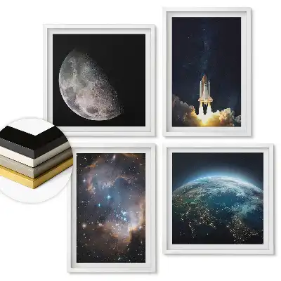 Set 4 tablouri înrămate Descoperiri spațiale și călătorii galactice