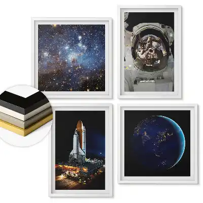 Set 4 tablouri înrămate Descoperind secretele spațiului și tehnologiei