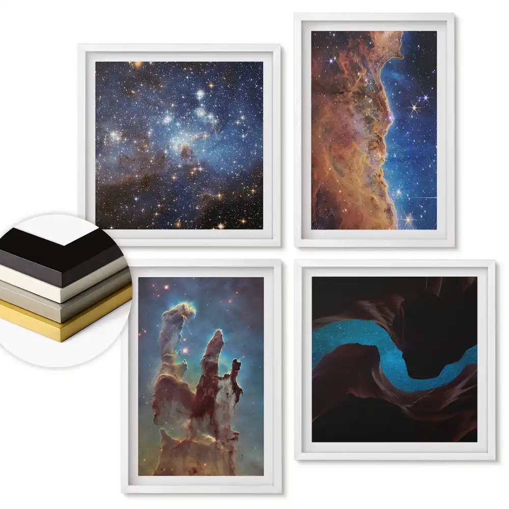 Set 4 tablouri înrămate Frumusețea Cosmică: Galaxii și Nebuloase
