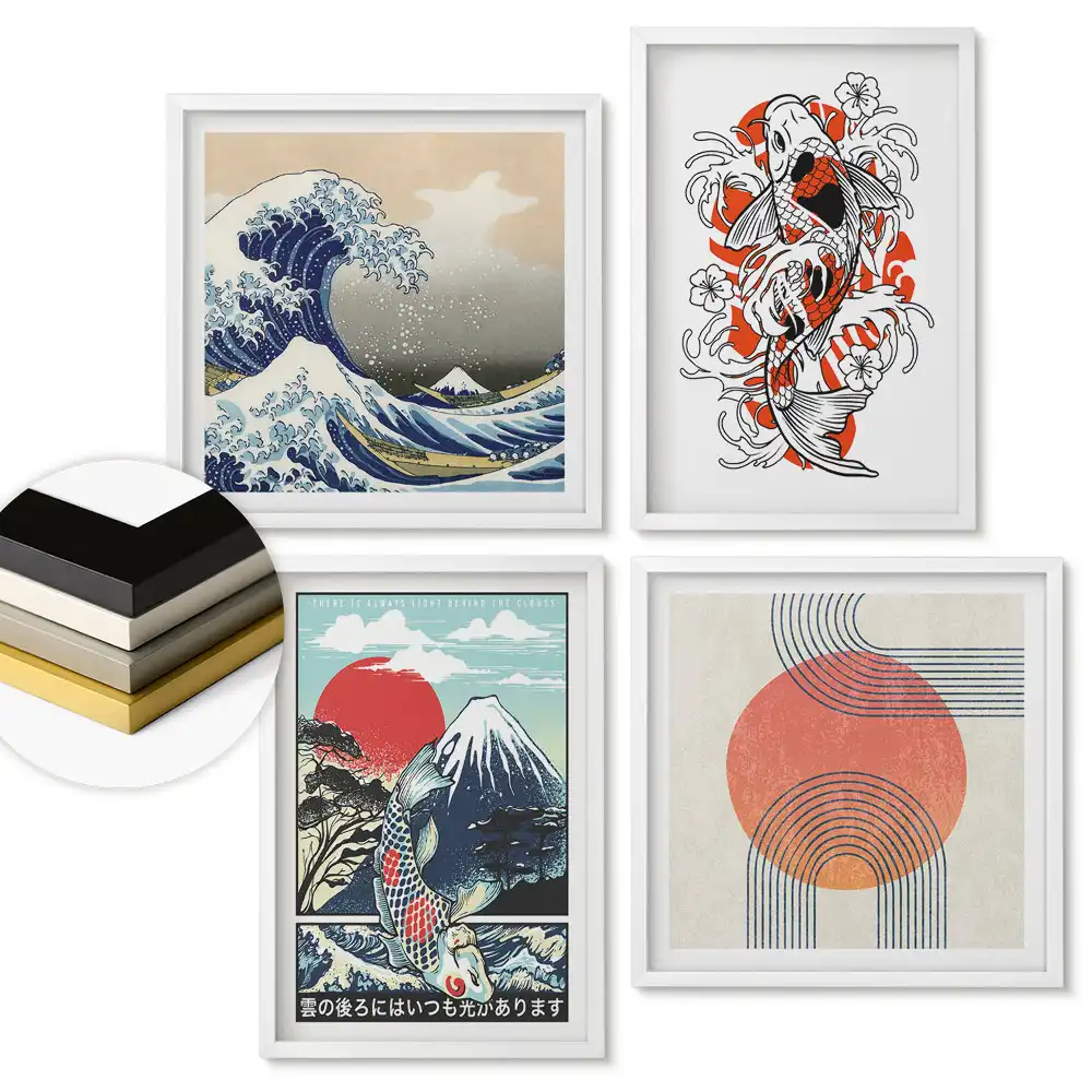 Set de tablouri înrămate cu artă japoneză în stil modern