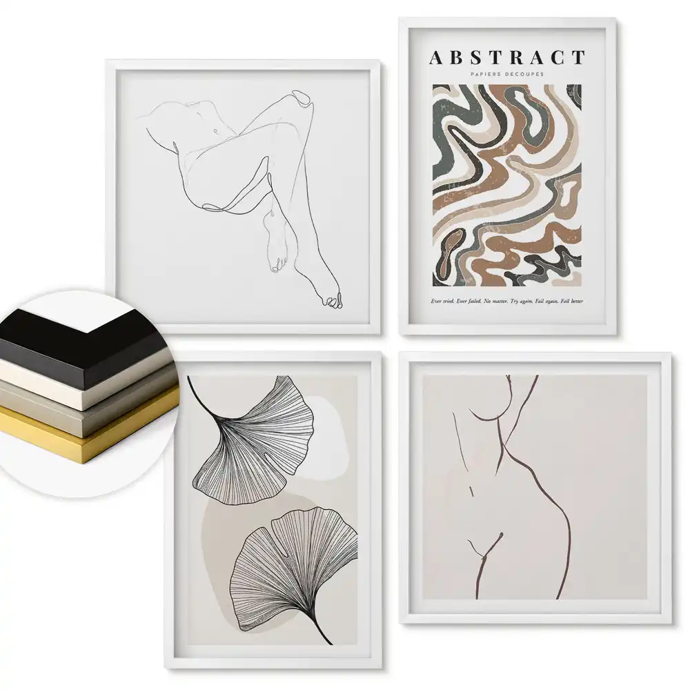 Set 4 tablouri înrămate Forme abstracte și forme delicate