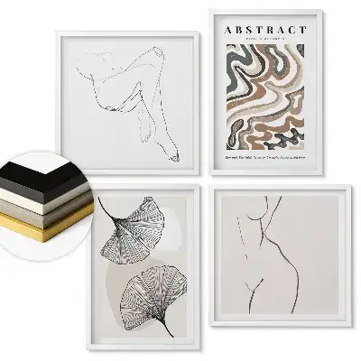 Set 4 tablouri înrămate Forme abstracte și forme delicate