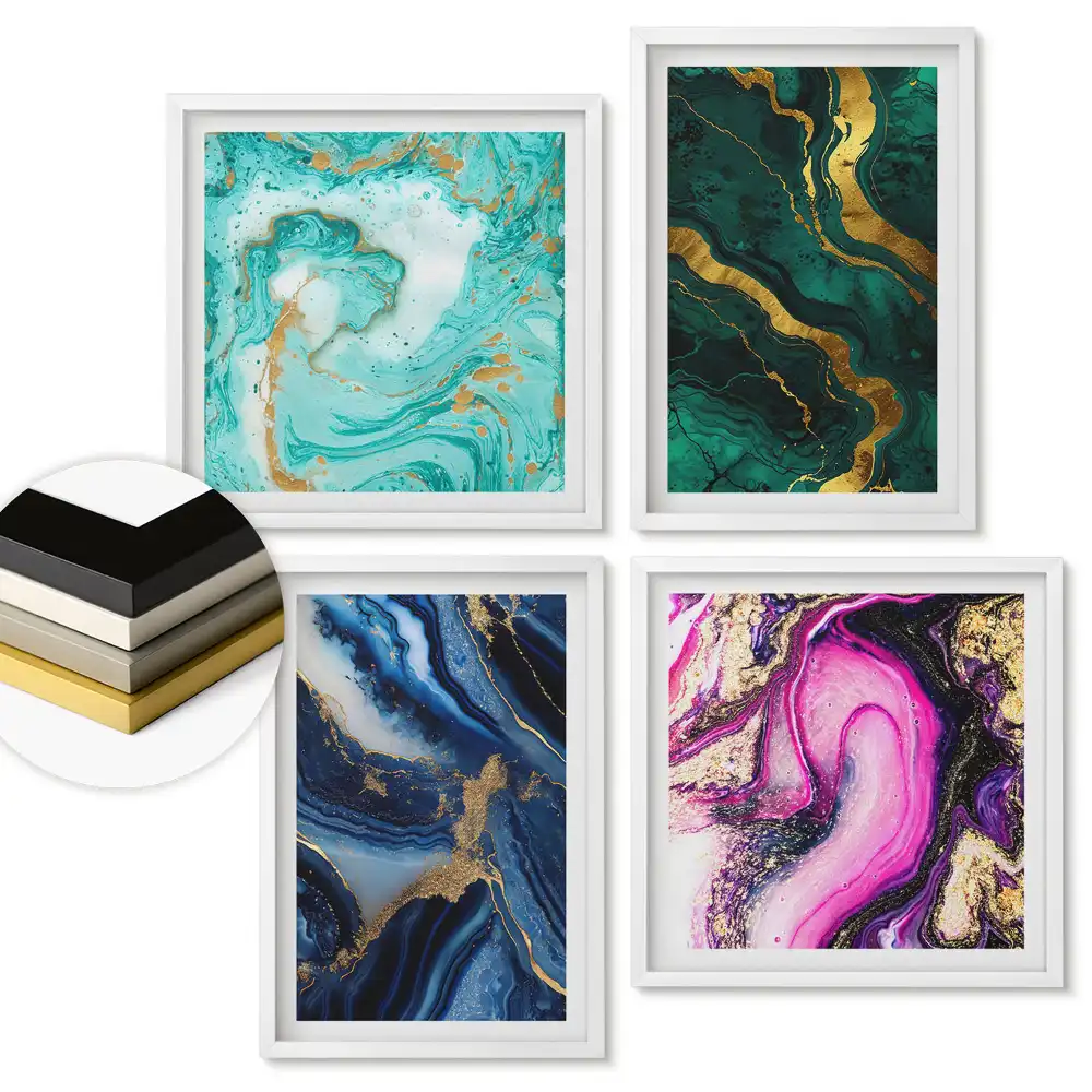 Set tablouri înrămate Abstracțiuni colorate cu efect auriu
