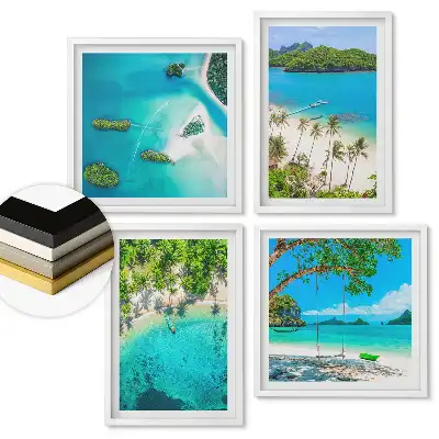 Set 4 tablouri înrămate Plaje paradisiace și ape turcoaz