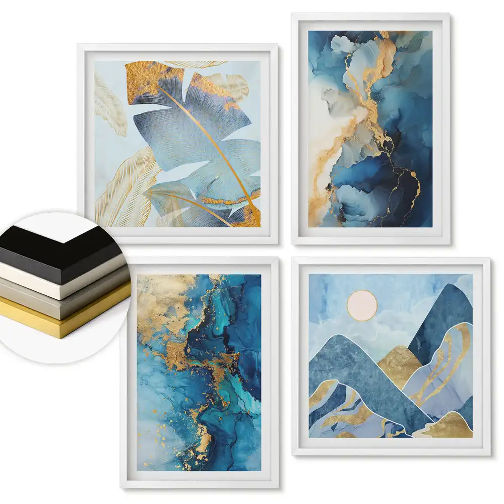 Set tablouri înrămate Peisaje abstracte în nuanțe de albastru