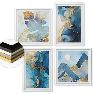 Set tablouri înrămate Peisaje abstracte în nuanțe de albastru