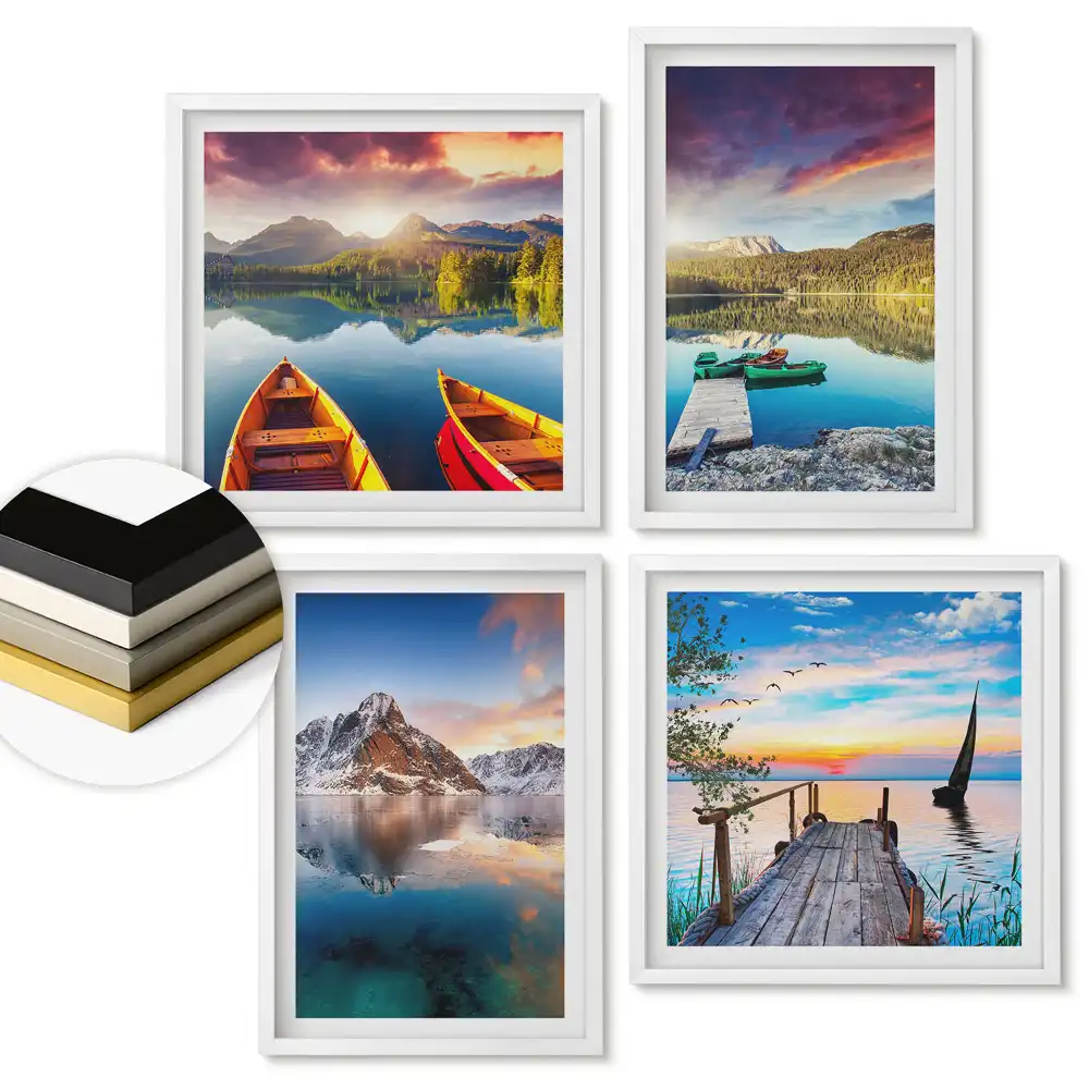 Set 4 tablouri înrămate Peisaje pitorești cu natură și apă
