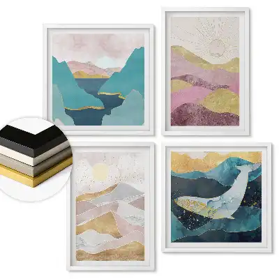 Set 4 tablouri înrămate Peisaje colorate cu motive naturale
