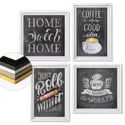 Set 4 tablouri înrămate Inspirații pentru cafea și artă pentru casă