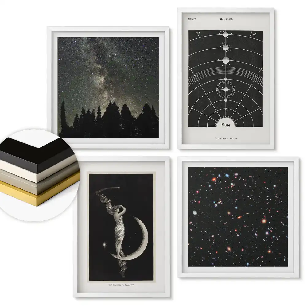 Set 4 tablouri înrămate Inspirații cosmice și secretele universului