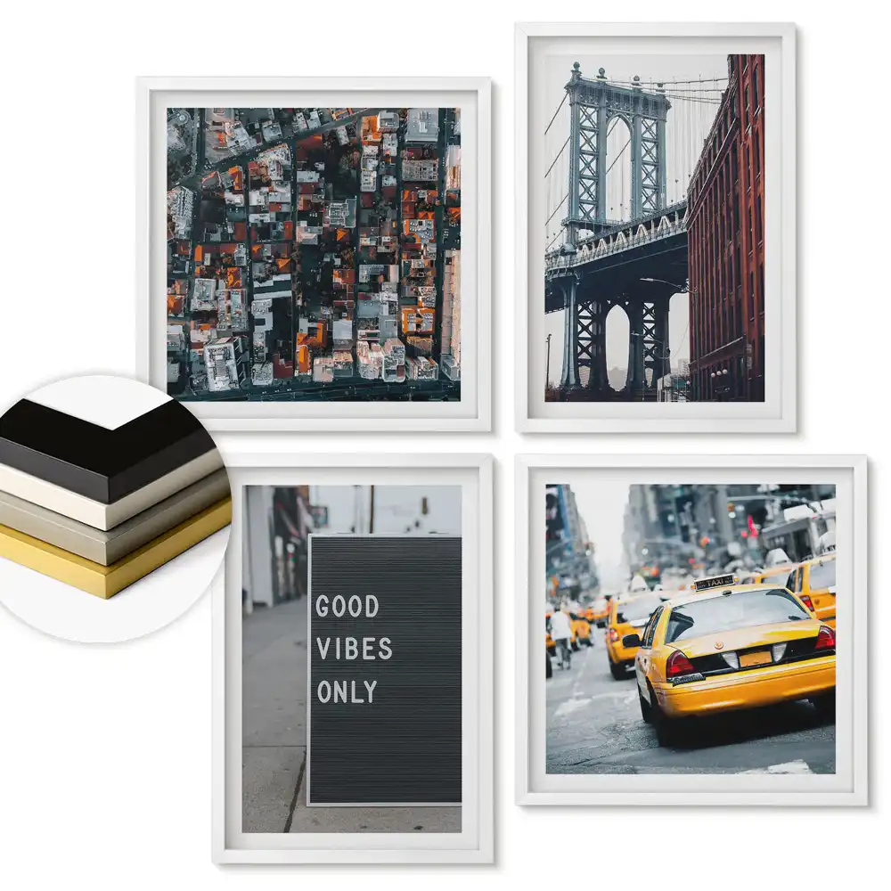 Set 4 tablouri înrămate Atmosfera newyorkeză și vibrațiile pozitive