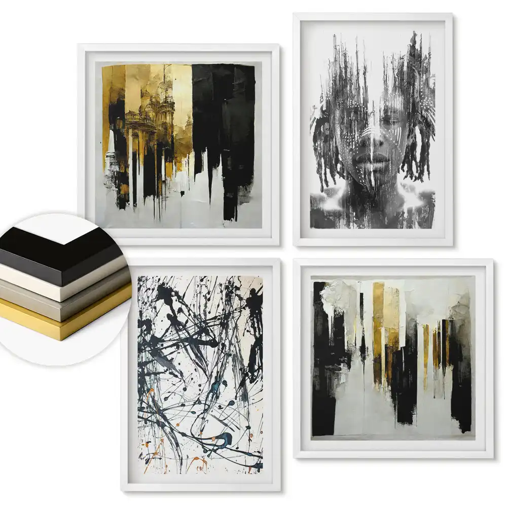 Set de tablouri înrămate cu compoziții abstracte în culori monocromatice