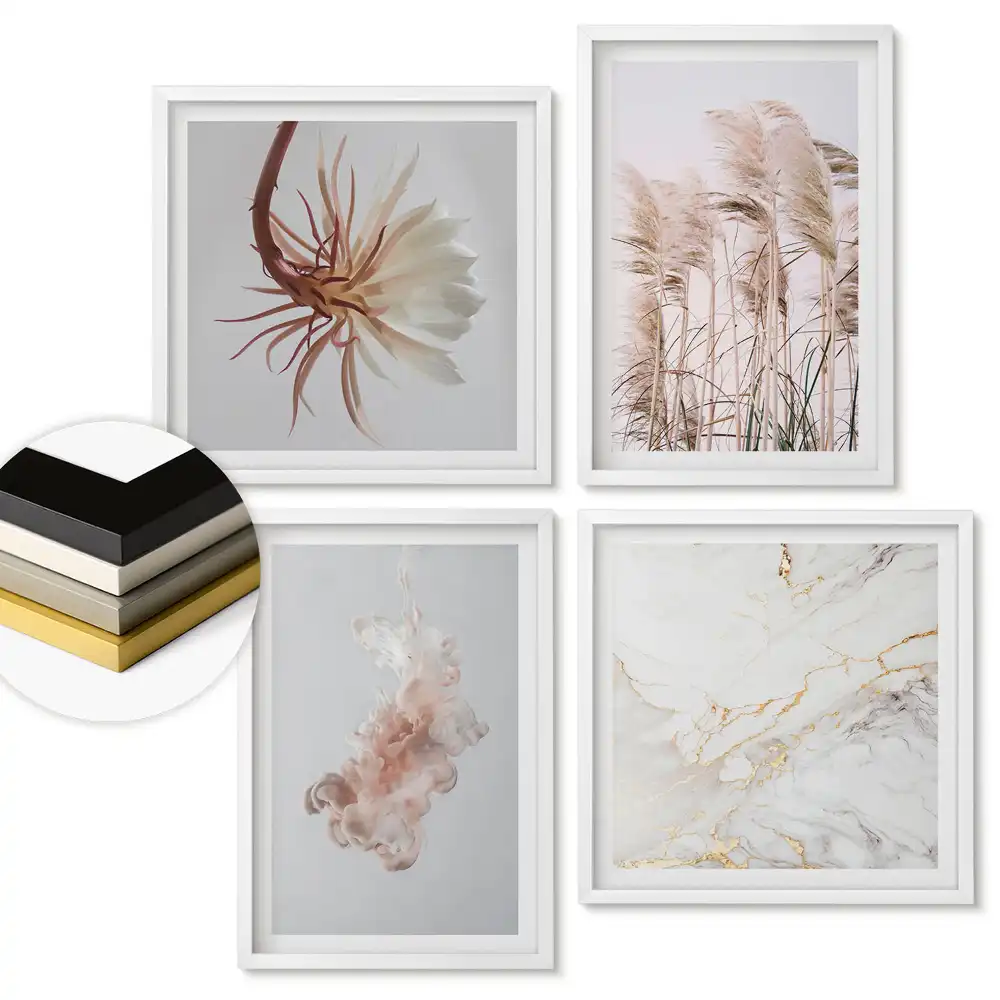 Set de 4 tablouri înrămate Eleganță în nuanțe delicate ale naturii