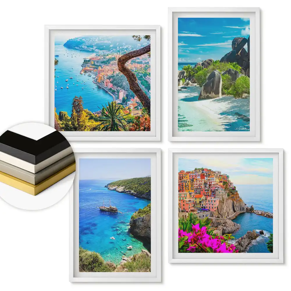 Set 4 tablouri înrămate Peisaje pitorești și mare albastră