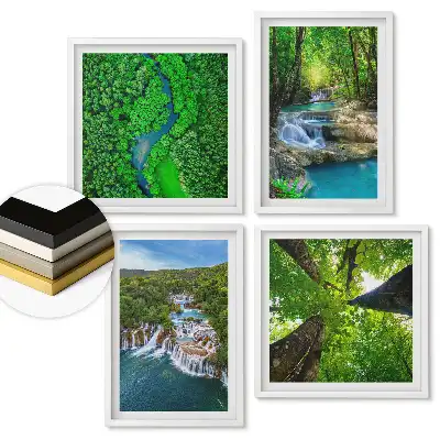 Set 4 tablouri înrămate Peisaje verzi pline de apă și viață
