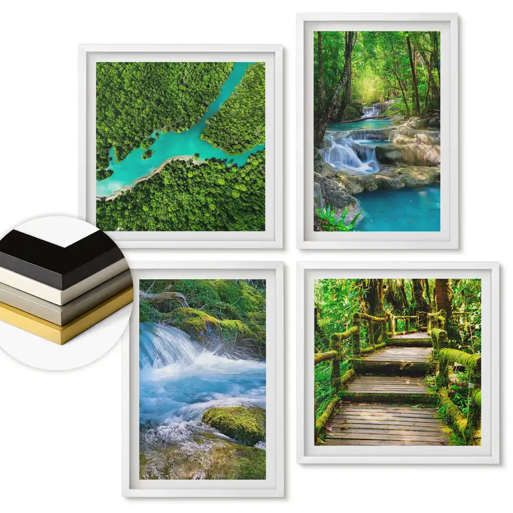 Set 4 tablouri înrămate Oaze verzi de natură și apă