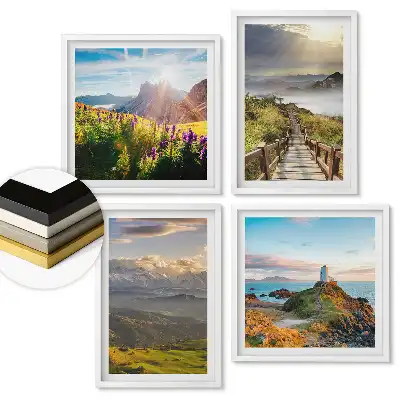 Set tablouri înrămate Peisaje pitorești cu natură și munți.