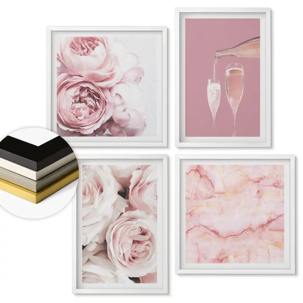 Set 4 tablouri înrămate Accente roz într-un stil elegant