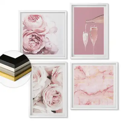 Set 4 tablouri înrămate Accente roz într-un stil elegant