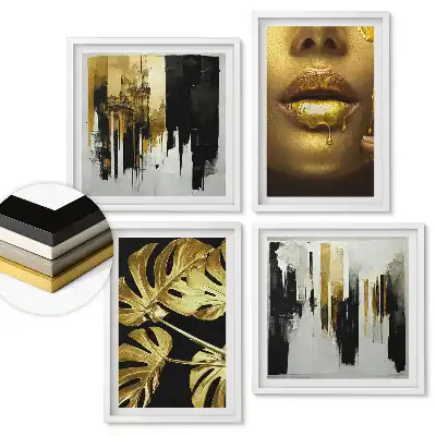 Set de 4 tablouri înrămate cu accente aurii în stil modern