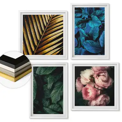 Set de 4 tablouri înrămate cu motive florale și frunze
