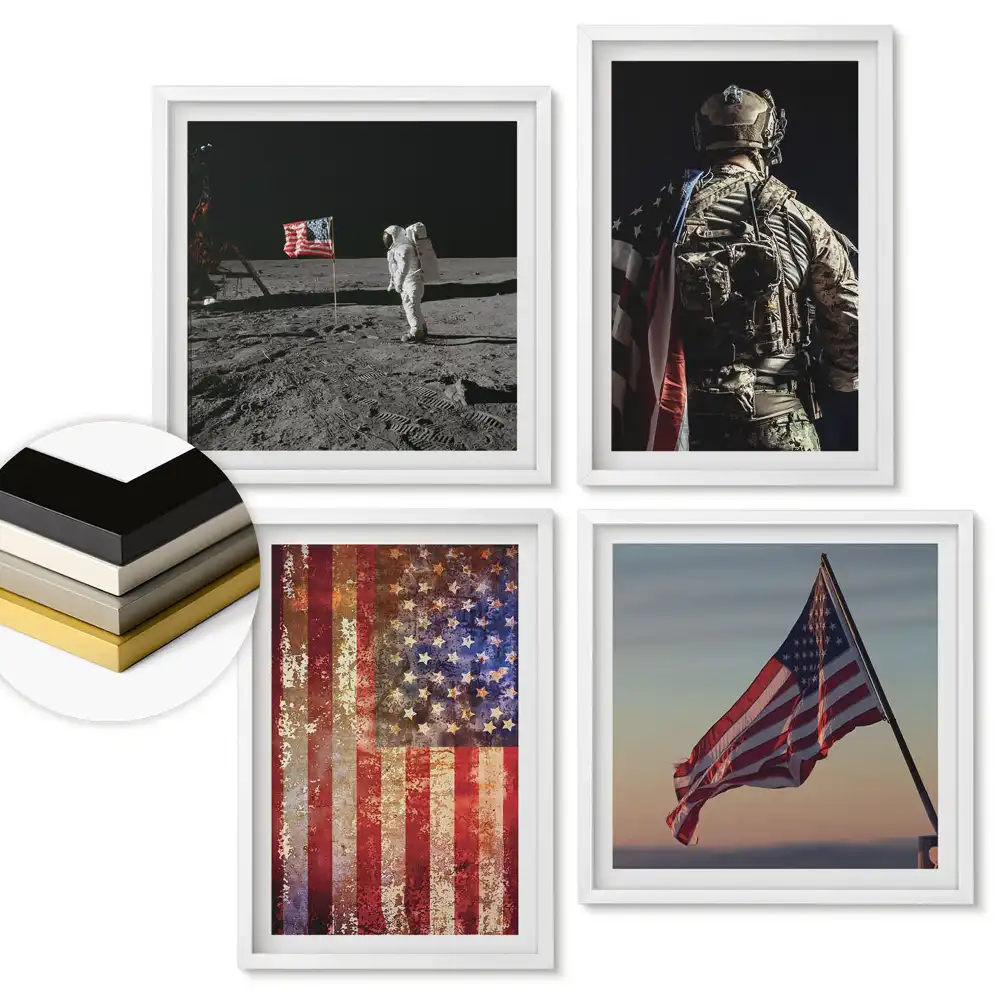 Set de tablouri înrămate cu steagul american în diferite versiuni