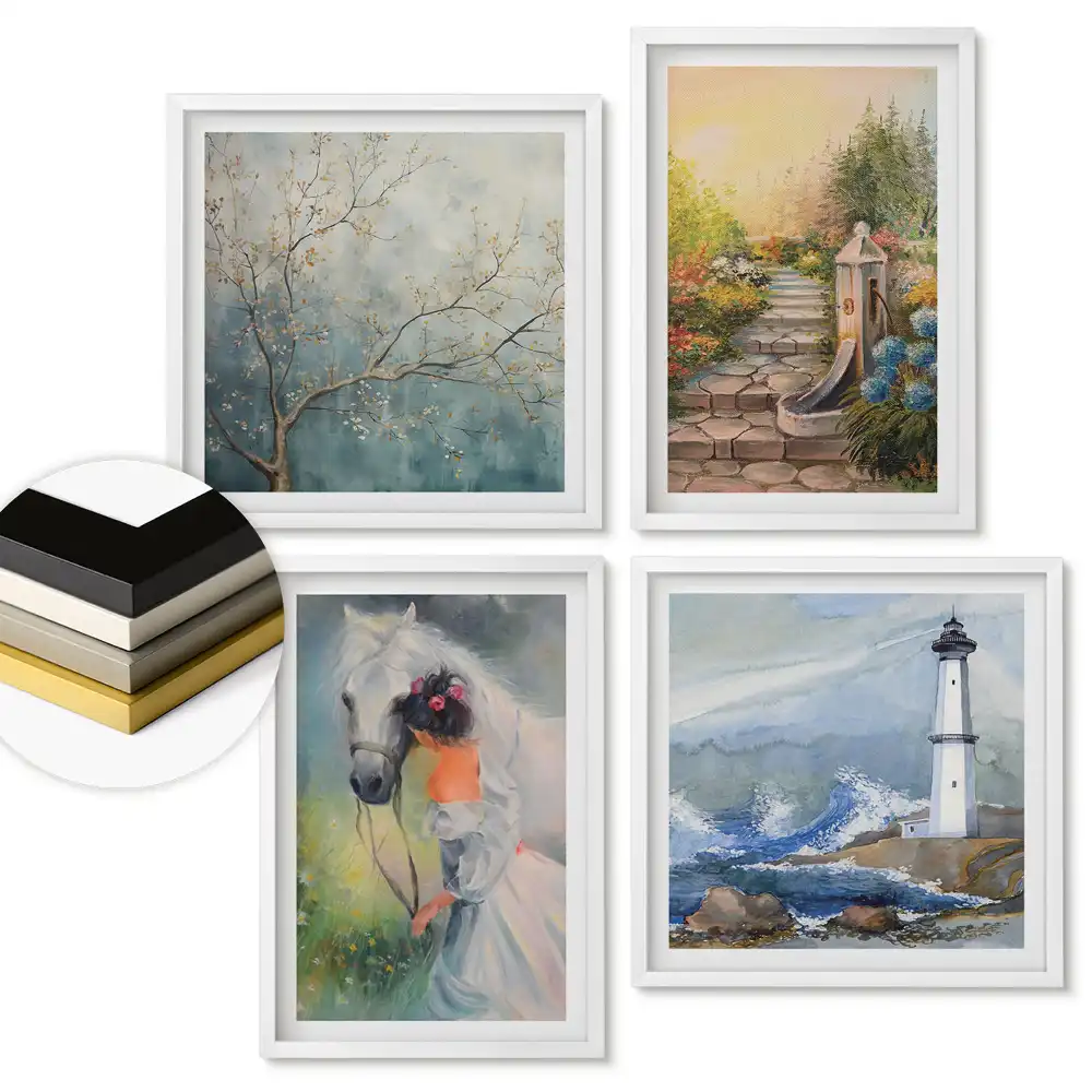 Set de 4 tablouri înrămate Frumusețea naturală în arta picturii