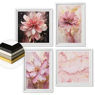 Set 4 tablouri înrămate Inspirații florale în nuanțe pastelate