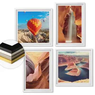 Set 4 tablouri înrămate Peisaje extraordinare și baloane colorate