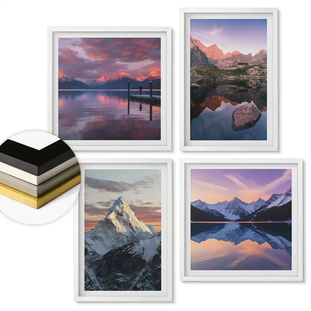 Set tablouri înrămate Peisaje montane la apus