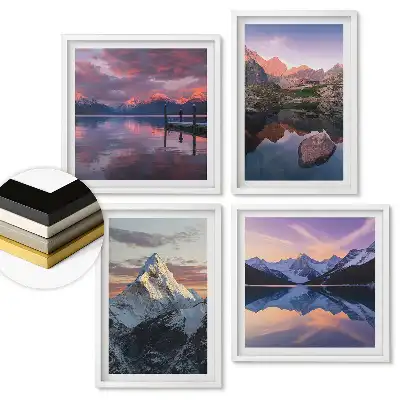 Set de tablouri înrămate cu peisaje montane la apus