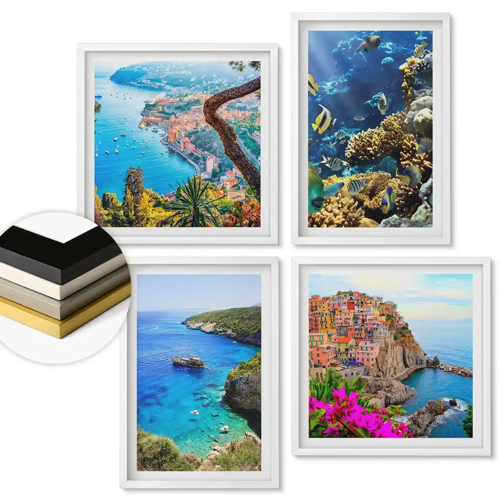 Set 4 tablouri înrămate Peisaje pitorești și minuni subacvatice
