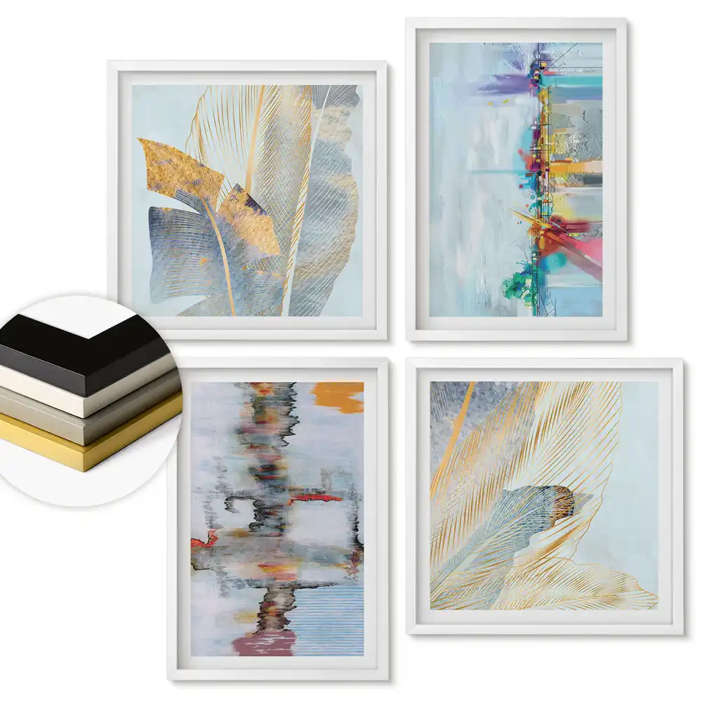 Set 4 tablouri înrămate Peisaje abstracte în culori delicate