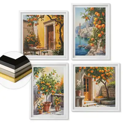 Set 4 tablouri înrămate Fructe însorite într-un cadru pitoresc