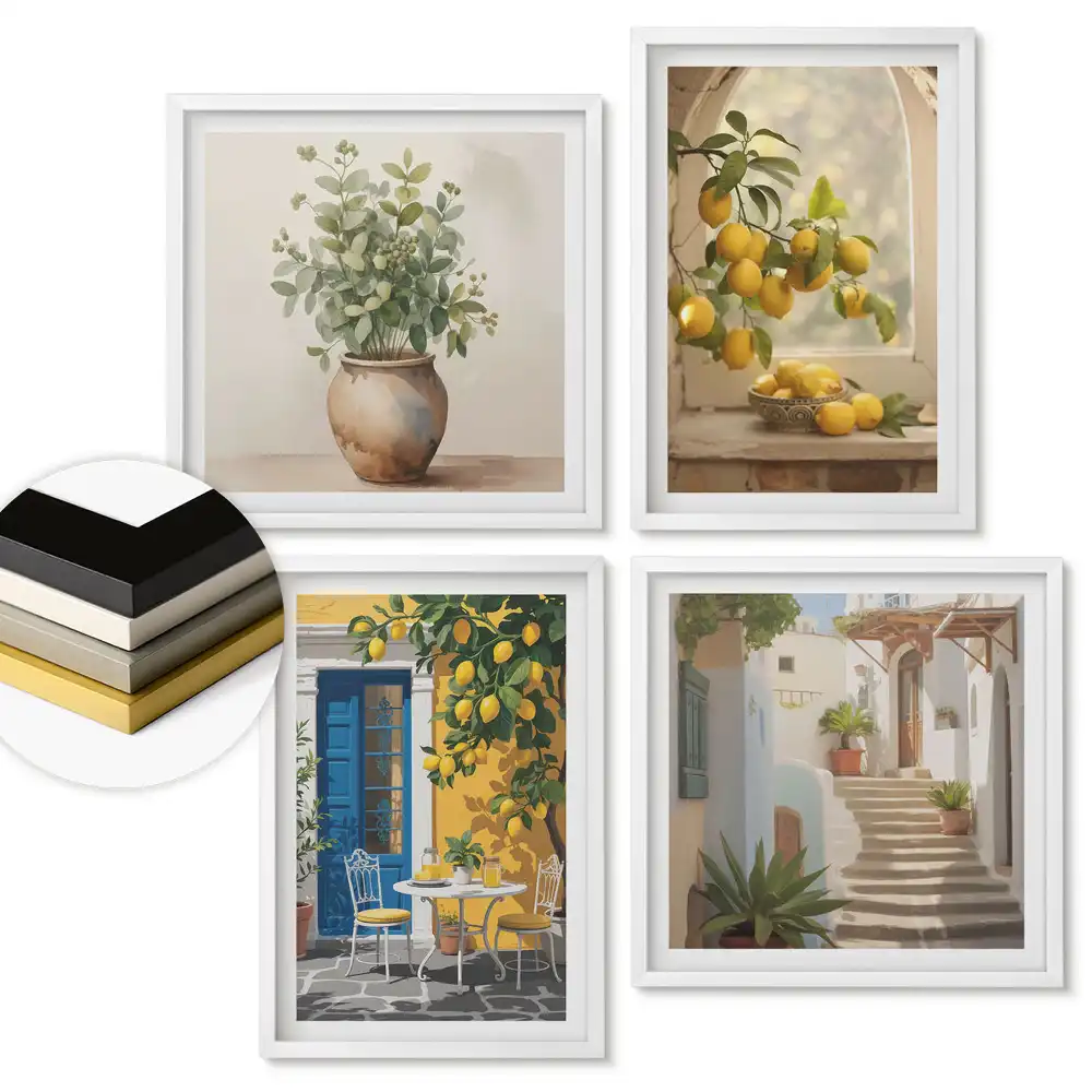 Set 4 tablouri înrămate Colțuri atmosferice cu citrice în artă