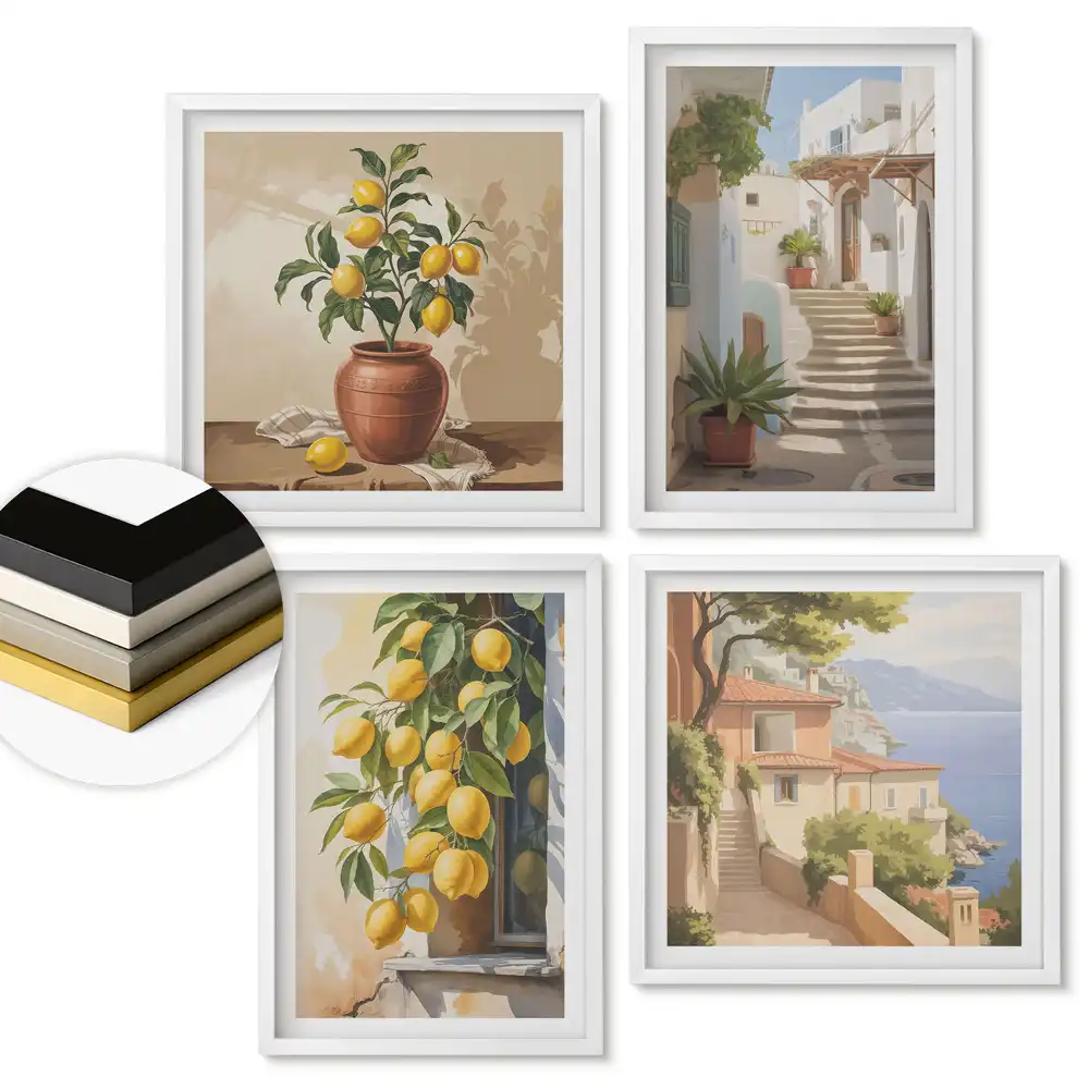 Set 4 tablouri înrămate Inspirații de lămâie în pictură și arhitectură