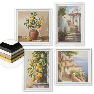 Set de 4 tablouri înrămate Inspirații de lămâie în pictură și arhitectură