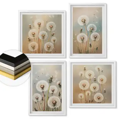 Set 4 tablouri înrămate Păpădii delicate în culori pastelate