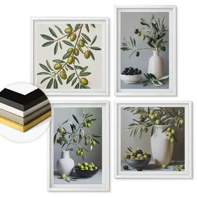 Set 4 tablouri înrămate Măsline într-o combinație armonioasă de culori
