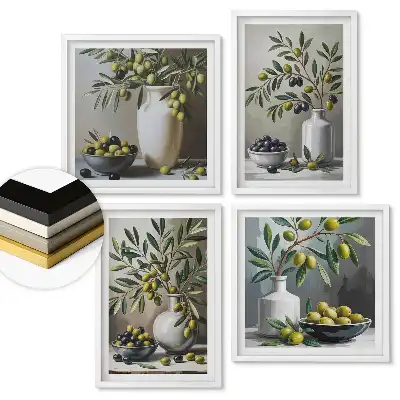 Set 4 tablouri înrămate Fructe de măslin într-o abordare artistică